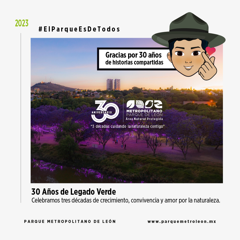 parkmetroleon's tweet photo. 🌳Un día como hoy de 1993, el Parque Metropolitano de León abre puertas a la ciudadanía.  🙌🥳
Celebremos juntos este espacio que ha crecido gracias a la fuerza de todos. ¡Porque #ElParqueEsDeTodos y para todos! 💚✨
¡30 años cuidando la naturaleza contigo!  #30AñosMetropolitano https://t.co/7BonePDBJJ