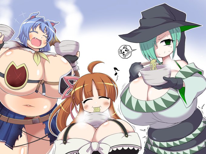 #スーパーえっち魔女大戦EX

タチバナイ(@tach2k2r2sak2 )さんとこの魔女さんとけつころも(@ketsukoro )さんとこの魔女ちゃんお借りしました。
魔女仲間の2人に異世界人から作り方を学んだ豚骨(元異世界人)ラーメンを振る舞ううちの子です 