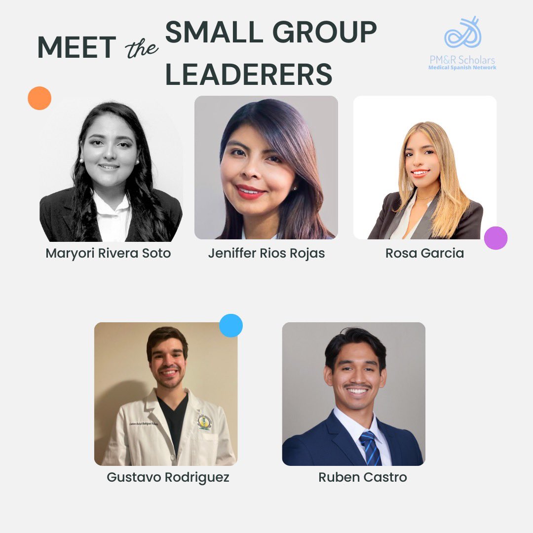 PMRScholarsMSN's tweet photo. Introducing our PM&amp;R Scholars MSN ✨🎊 Small Group Leaders 🎊✨

Our eleven wonderful leaders are here to help teach Spanish &amp; provide opportunities for you to practice Spanish! Meet them virtually at our next Small Group Session covering MSK exam on 12/10, see you there🤓‼️ https://t.co/QXv31ywhWk