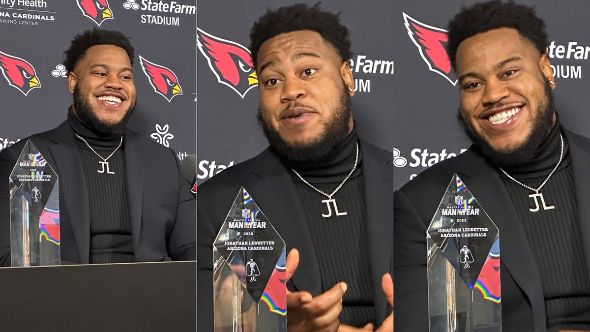 Newly-named @AZCardinals Walter Payton Man of the Year nominee Jonathan Ledbetter about his award. 'People in my community are the reason I am the person I am today. I want to be able to give that to other people. ... I am so grateful. I can't put it into words.'