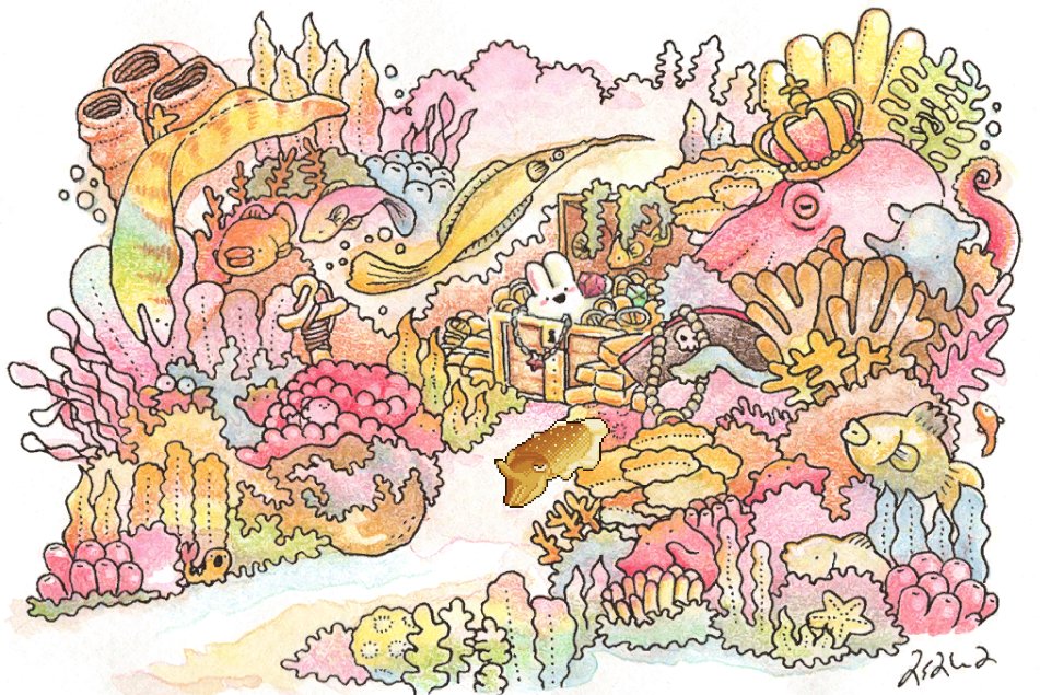 crown coral traditional media treasure chest no humans bubble fish  illustration images