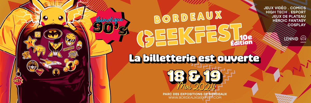 Hey, ça gaze Bordeaux ?
La billetterie pour la prochaine édition du Bordeaux Geekfest est maintenant ouverte !
On vous donne rendez-vous les 18 & 19 mai 2024 !
Le #Bordeaux #Geekest : l'événement #geek du Sud-Ouest à ne surtout pas manquer ⬇️
ow.ly/hf1x50QfscS
