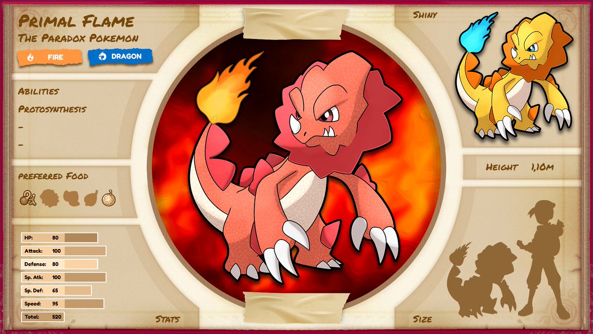 HappyGamerNick's tweet photo. Paradox Pokemon 005: Primal Flame has been registered in your Pokédex! ✨ #fakemon https://t.co/xpss3qj4nE
