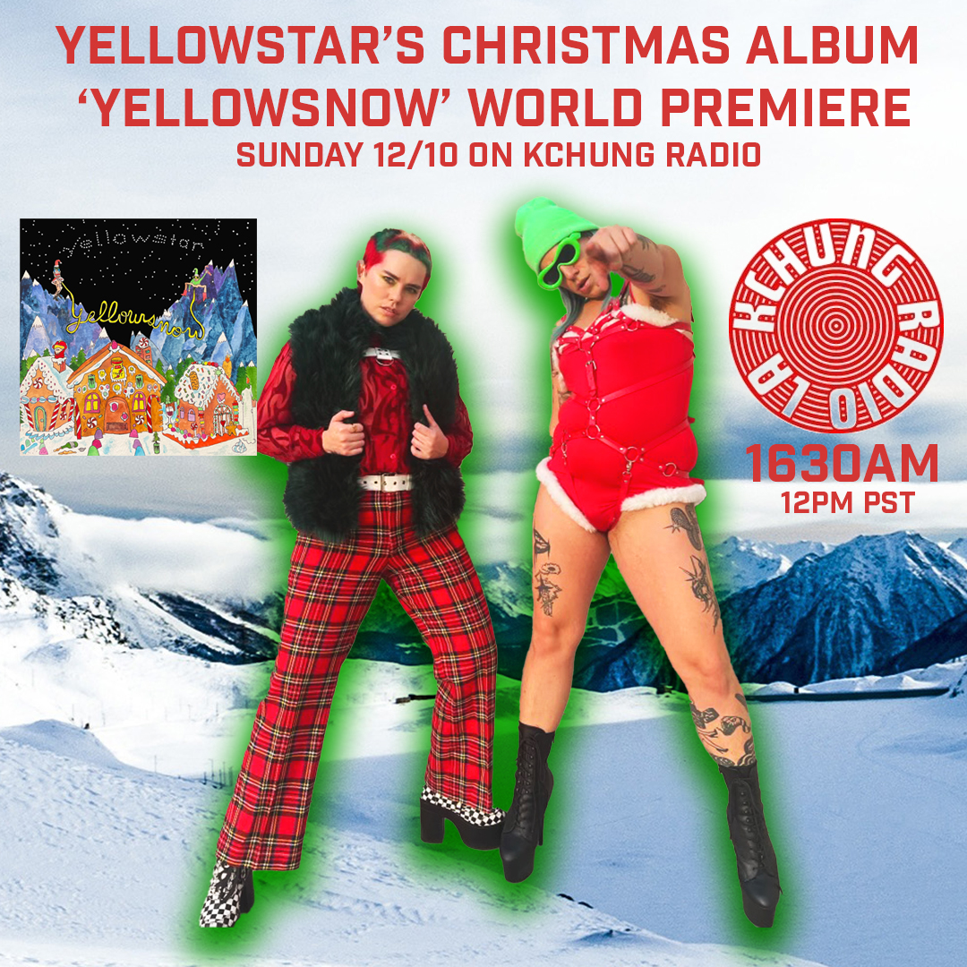 yellowstarmusic's tweet photo. 🚨WORLD PREMIERE ALERT🚨: listen to our Christmas album 'yellowsnow' this Sunday at 12pm PT on @KCHUNGRadio 1630AM https://t.co/6xzuEp3iF7!! Thanks for having us @patrickfromm! Available everywhere 12/19 😈🎄😈🎄 https://t.co/oVE5cA14iK