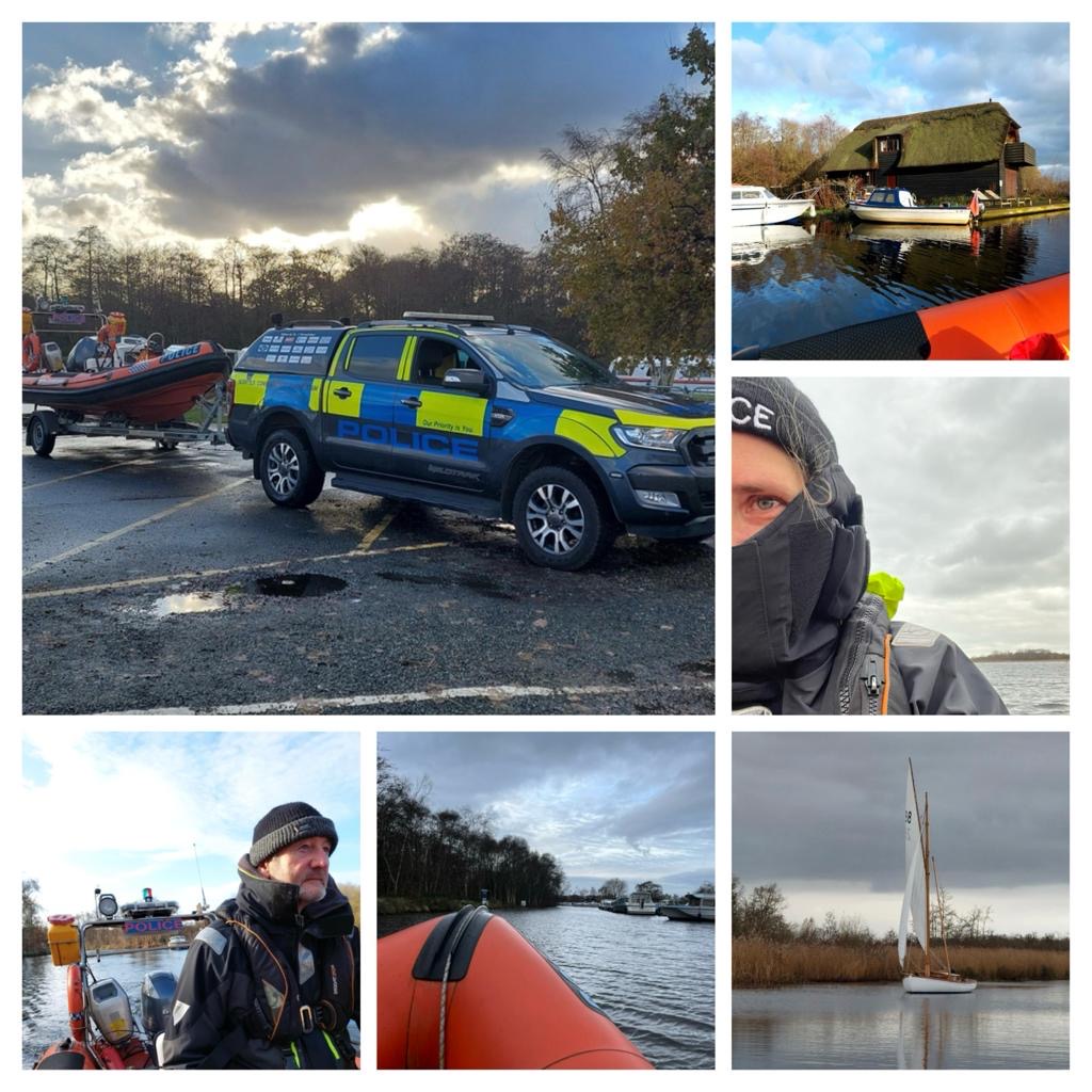 Sarah and Derek patrolled the River Ant today following reports of anti social behaviour. Patrols then conducted around Stalham, Neatishead, Sutton and Barton Broad. A very cold day on the Police RHIB.