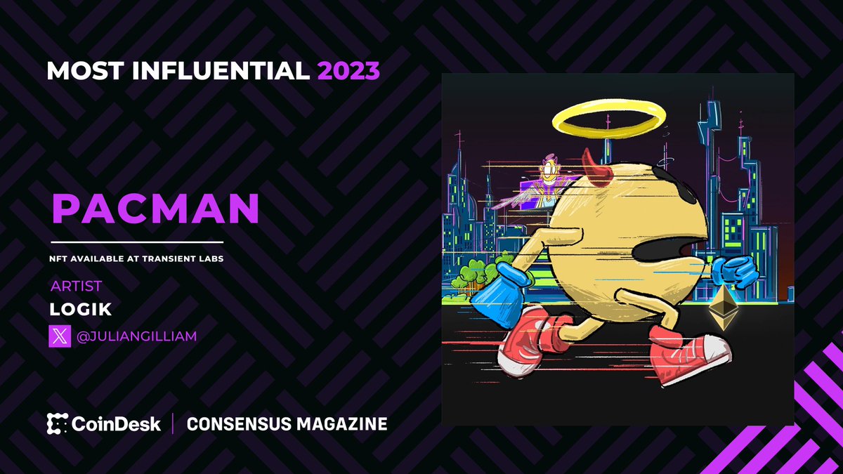 CoinDesk's tweet image. .@JulianGilliam created the NFT honoring #MostInfluential2023's @PacmanBlur.  

"When people look in their wallets to see this particular image, it'll be different depending on how the market is performing," he says. Read more 👉coindesk.com/consensus-maga…

There's still time to bid…