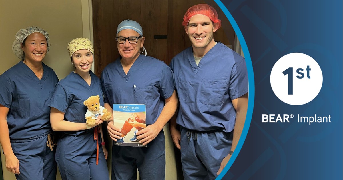 MiachOrtho's tweet photo. Congratulations to Dr. Bruce Stamos of Orthopaedic Institute Brielle Orthopaedics for completing his first #BEARImplant procedure at Toms River Surgery Center in New Jersey! #ACLtear #ACLrestoration #BEARacl https://t.co/duLNGtX904