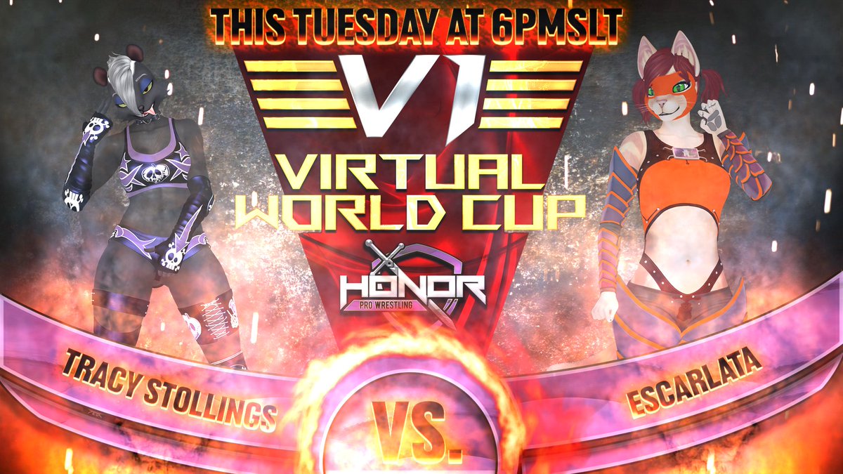 The second round of the Virtual World Cup TONIGHT at 6pm.SLT has been a fan requested match up for months.

The Bad Apple (vs) Escarlata 

It all goes down for your MAIN EVENT in just ONE HOUR! Hurry, pre-show starts in 45 mins.

#SecondLife Landmark:
maps.secondlife.com/secondlife/Ser…