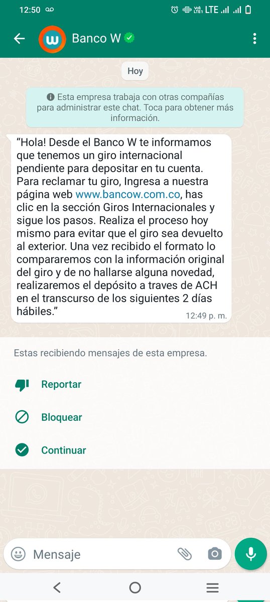 anabilecmar's tweet photo. @BancoWOficial están usando el WhatsApp para hacerse pasar por ustedes y estafar. https://t.co/jG06VjBniI