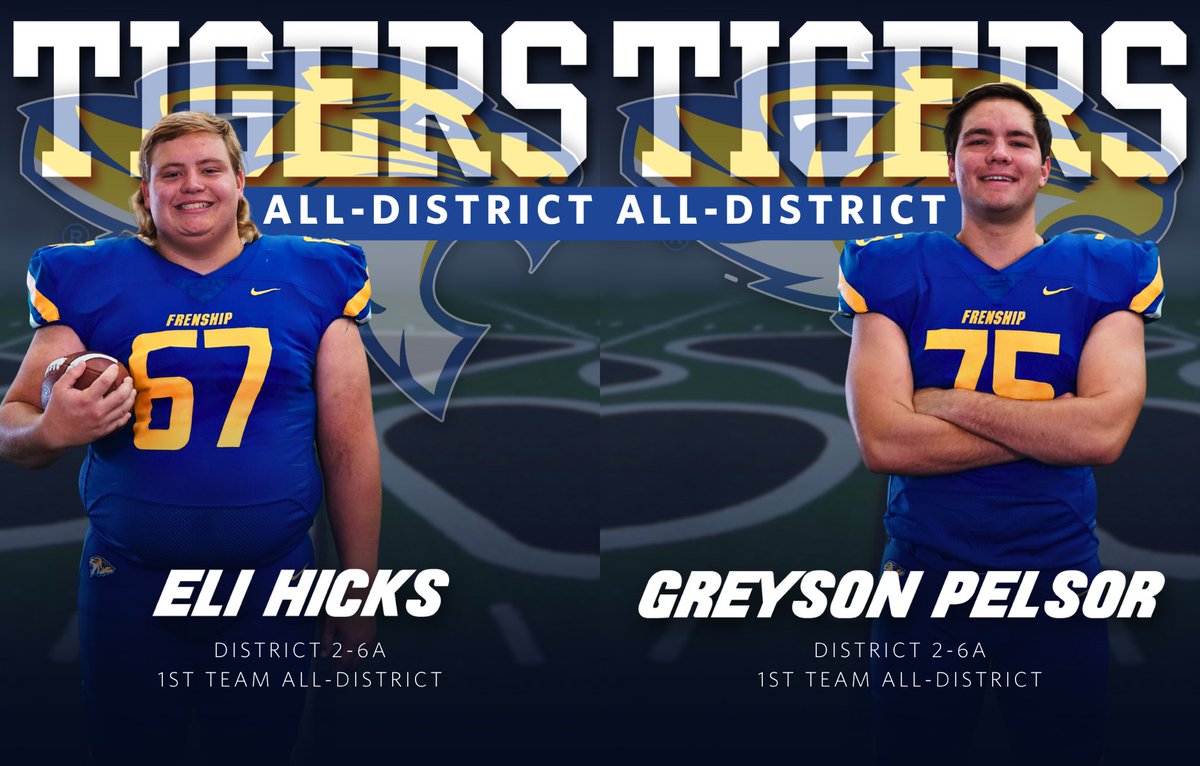 All District Offense🏈 1st Team: Hudson Hutcheson - QB Leyton Stone - WR Landon Hutcheson - WR & Utility Eli Hicks - OG Greyson Pelsor - OT 🔵🟡 #ONE🐾🐾