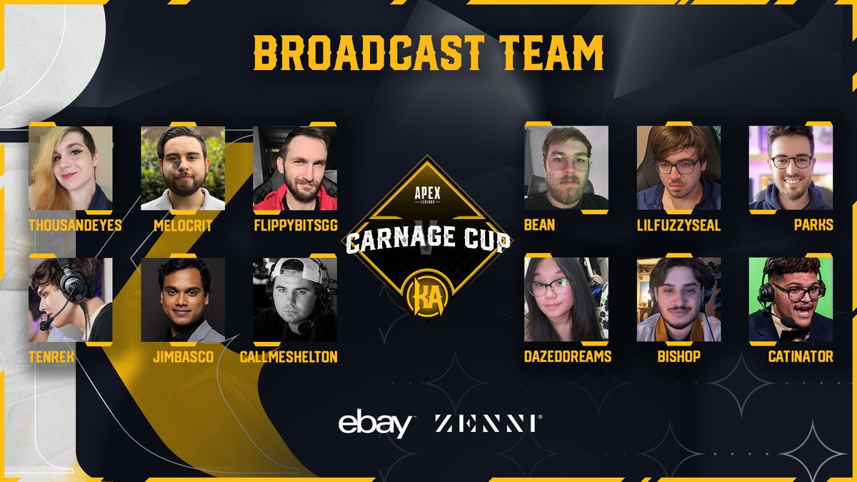 Welcome your broadcast team for December's #CarnageCup presented by @eBay 🏆 📅Tune in on December 7th 🕔5PM EST/2PM PST 📺twitch.tv/KnightsArena | @zennioptical 👓