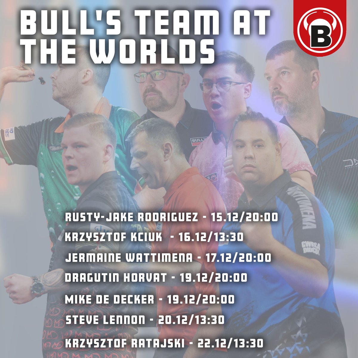 Just 10 Days to go🎉 🔥 We are proud of our #bullsteam. They have given us many unforgettable moments this year and we are delighted that many of our team members qualified for the worlds. We are keeping our fingers crossed.🤞 #BullsDarts #dartswm