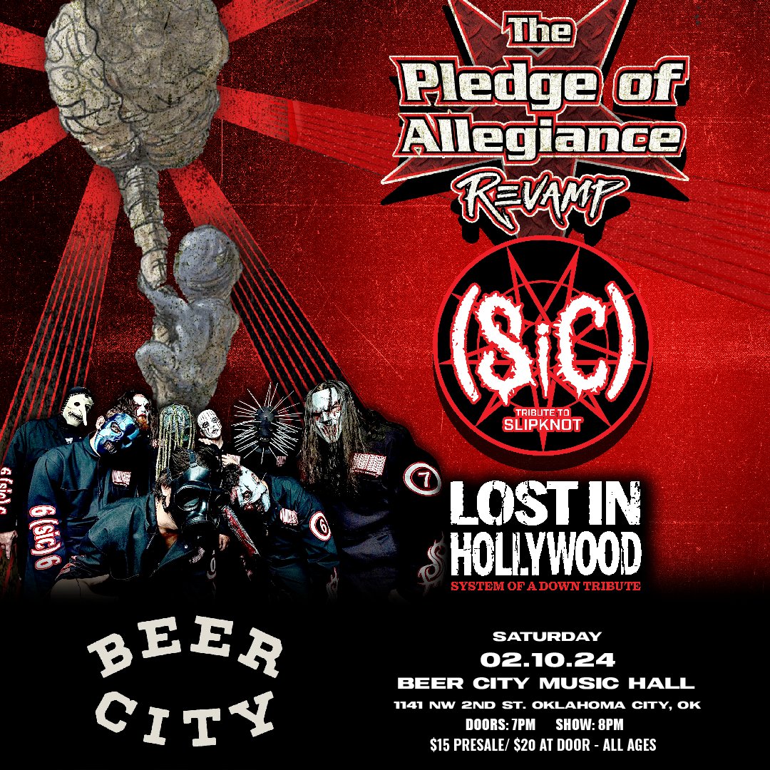 JUST ANNOUNCED! 🚨 SiC Tx (Slipknot Tribute) and Lost in Hollywood (System of a Down Tribute) take over our stage - February 10! Don't miss this heavy metal double header. 🤘 Tickets on sale now! 🎟 beercitymusichall.com