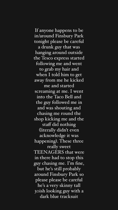 This happened last night, be careful if you&rsquo;re in the area and do NOT go to @tacobelluk for refuge if<a href="/tag/theburninggirls"class="tags"><span>#theburninggirls</span></a>