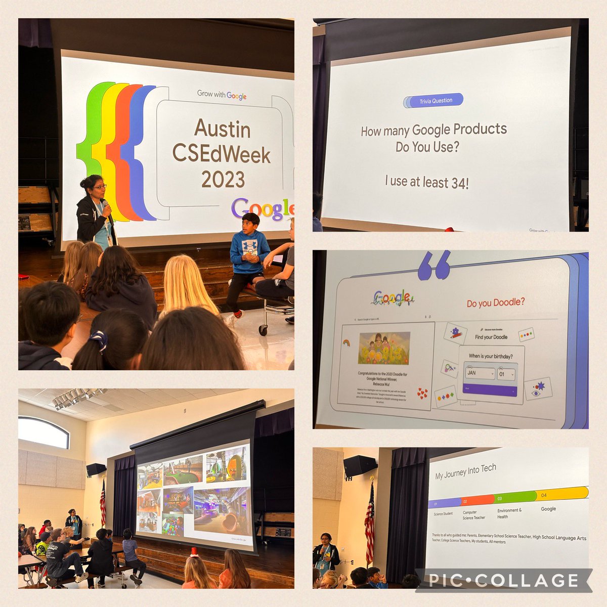 gigemITS's tweet photo. TY to Ms.B for an inspiring visit! Inquiring minds of 5th graders enjoyed hearing about life @Google! Bonus- reconnecting with her children’s teachers! #alwaysabluejay #CSEdWeek @BCE_BlueJays @TheMaybaum @MrsWilliams_BCE @amyshaptx @weteachcs @RRISDTech @RRISDCS @RoundRockISD https://t.co/0JanybEysZ