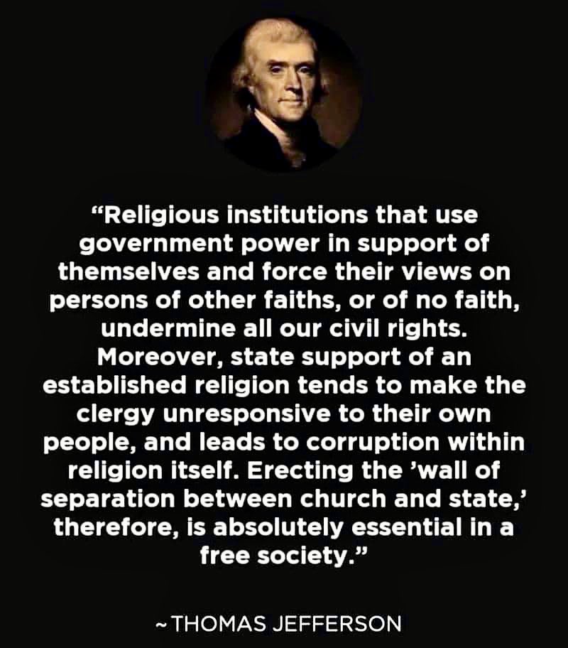 QuietFriend31's tweet photo. Our Founders had strong opinions regarding the Separation of Church and State.
I believe I’ll go along with them.
#ThisIsOurNation
#TheseAreOurRights
#ThisIsOurChallenge
Preserve these Rights and Responsibilities for our next generations.
#WeMustDoThis
#DemVoice1 https://t.co/hWrjbb0Mho
