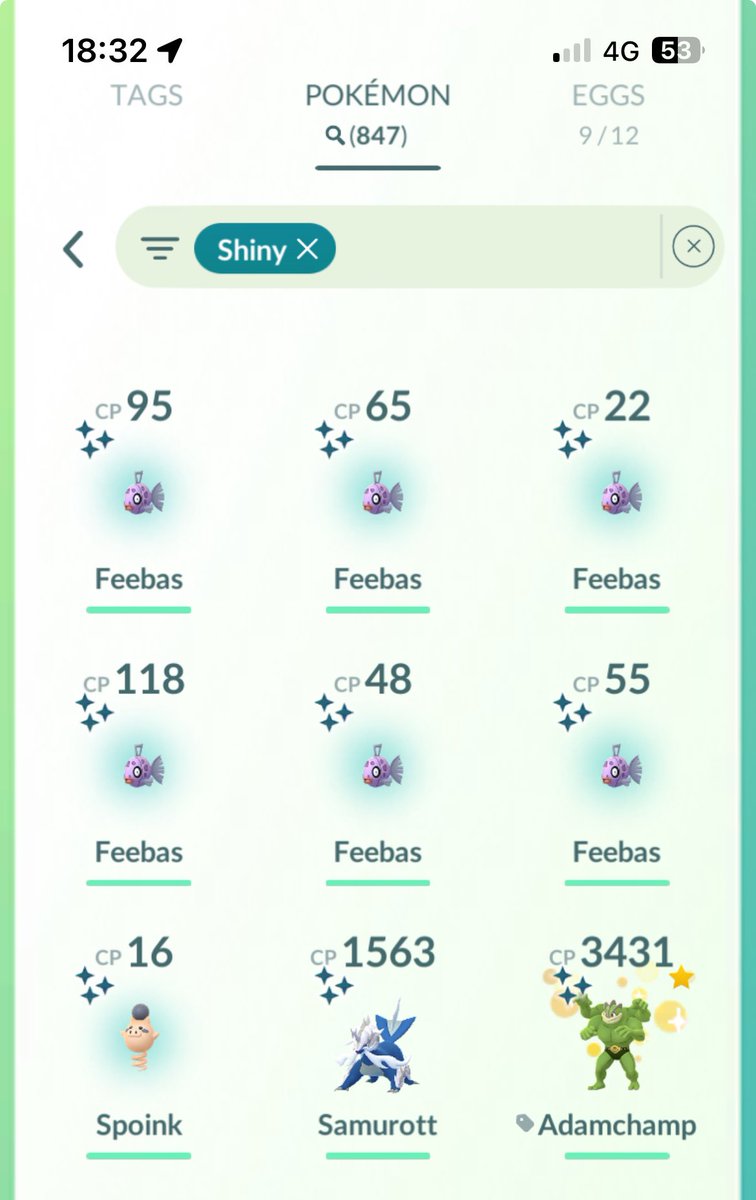 18:32 and I got 7 shinies in 32 mins (wasn’t even trying and much of that time was spent in a Tesco)
