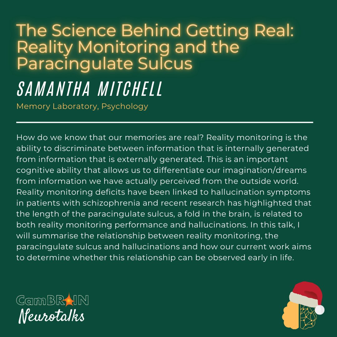 Then we've got Sam answering how do we even know out memories are real?? She's studying this by looking at when it goes wrong - hallucinations 🤯 - through her PhD in <a href="/js_simons/">Jon Simons</a> lab in <a href="/CambPsych/">Dept of Psychology</a>