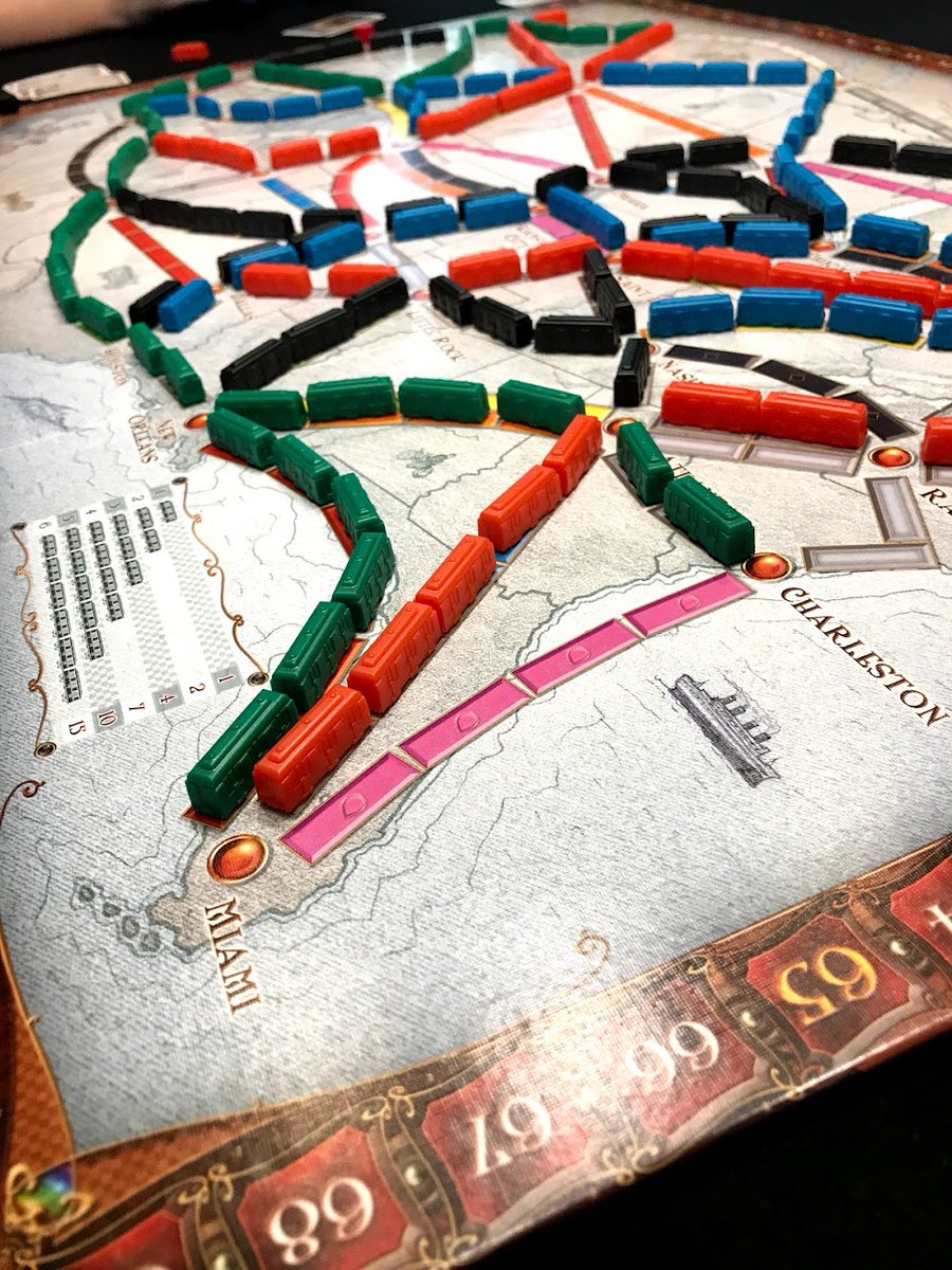 boardgamecrock1's tweet photo. #Top100 #boardgames #TicketPlease
80 - Ticket to Ride (5th year in top 100) @days_of_wonder Back up from 114 last year.
Still an amazing, quick-paced game of collecting tickets to fulfill route contracts & great player interaction via fighting over routes on the map. https://t.co/sHXeRLNiG3