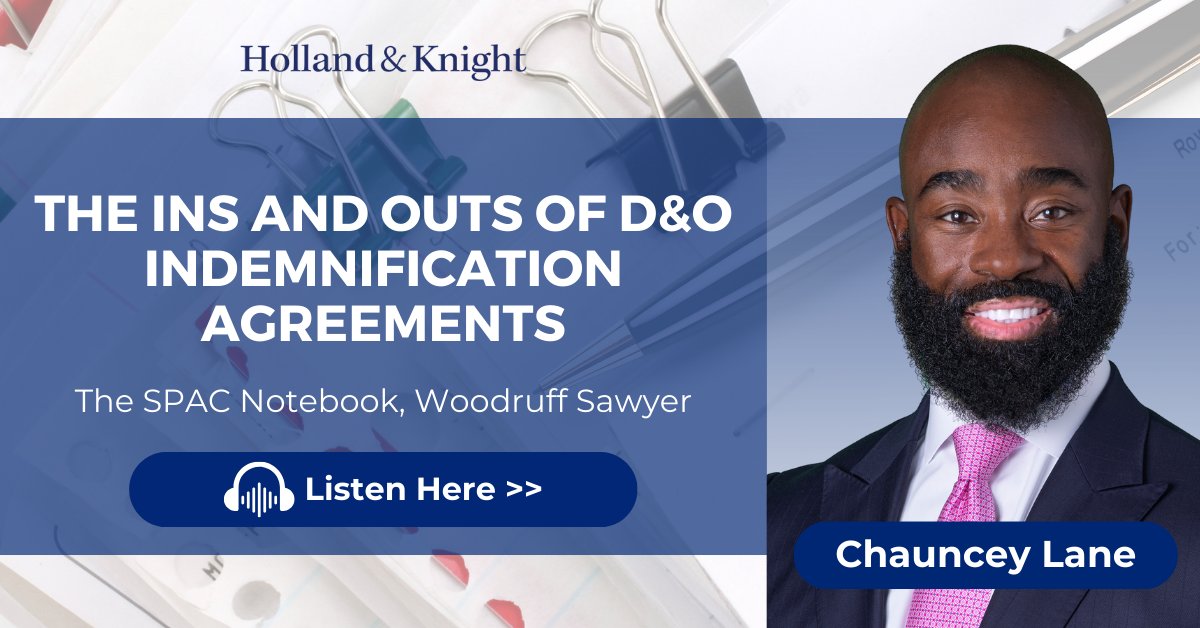 #CorporateServices atty Chauncey Lane examined #negotiations around #SPAC-related indemnification agreements on a recent episode of @WoodruffSawyer's SPAC Notebook podcast. Chauncey discussed how negotiating an indemnification agreement is a complex process, with lots of