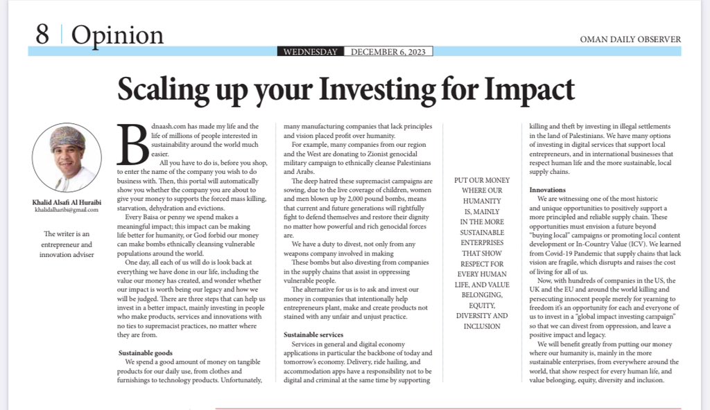 KHaribi's tweet photo. Have you checked out https://t.co/snSCVw1v1f @bdnaash 
Invest in positive #impact Divest from oppression #FreePalestine 🇵🇸 Read here: https://t.co/YW4FvCHj9o https://t.co/8bDm42cYjb