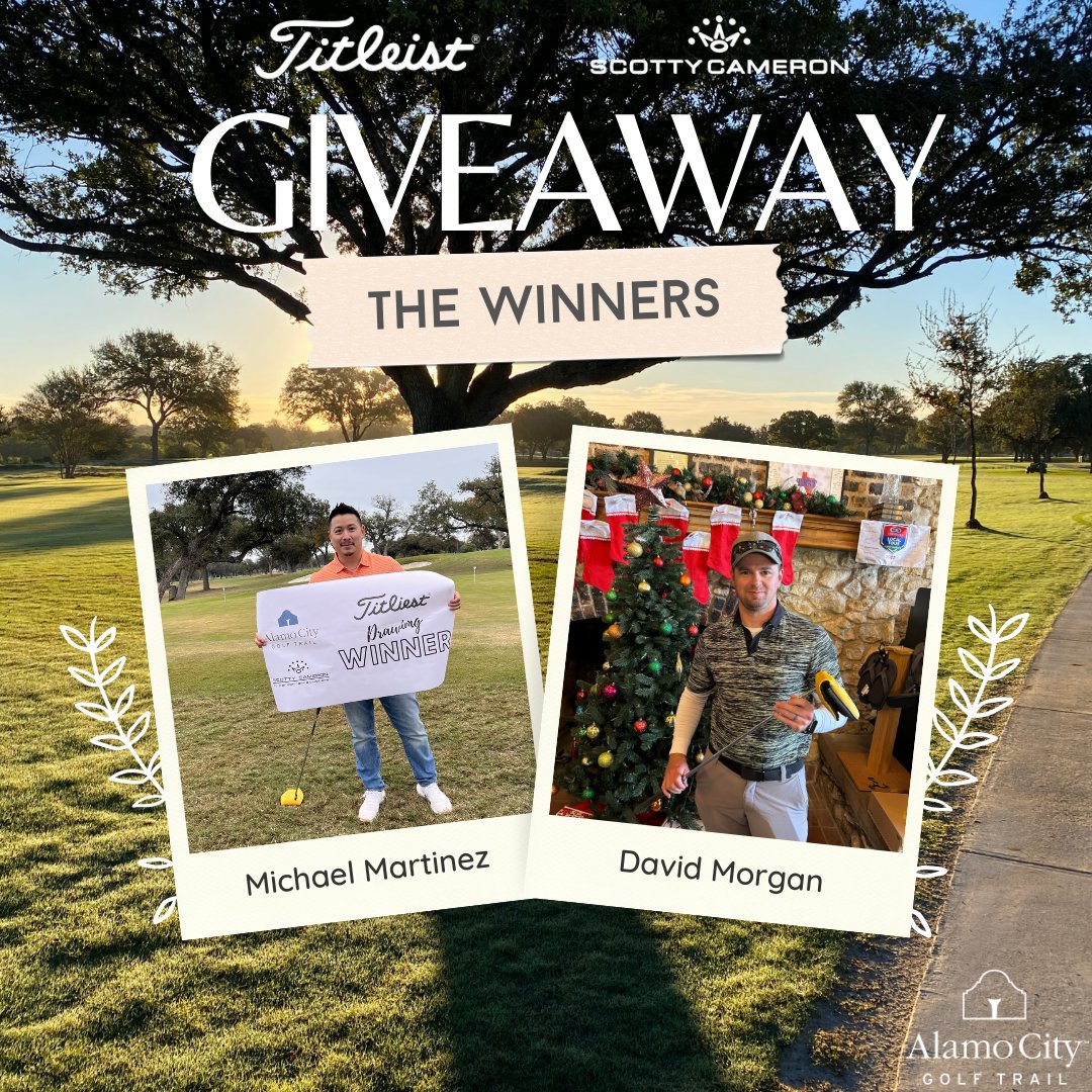Congratulations to Michael Martinez and David Morgan! After entering our drawing last month, they each won a Scotty Cameron Phantom putter. Here's to them both sinking more putts!

#AlamoCityGolfTrail #Titleist #ScottyCameron #DrawingWinners #MakeMorePutts