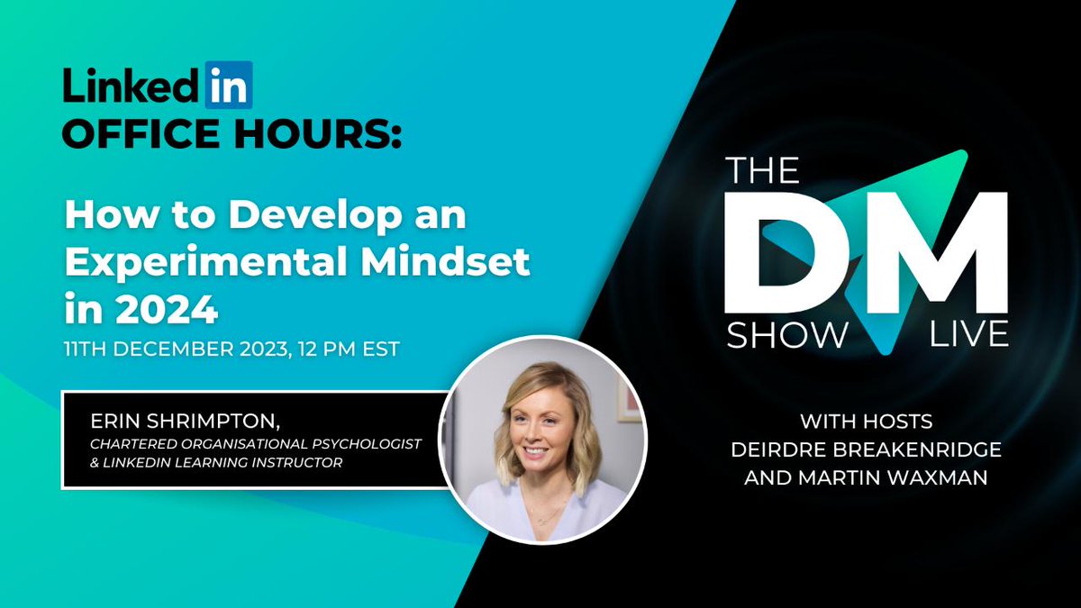 Embrace change and discover new possibilities in 2024! Join us on the next DM Show as Erin Shrimpton shares insights on adopting an experimental mindset. Save the date: Monday, Dec 11, 12 pm ET. More details here: lnkd.in/gb2jSUdM