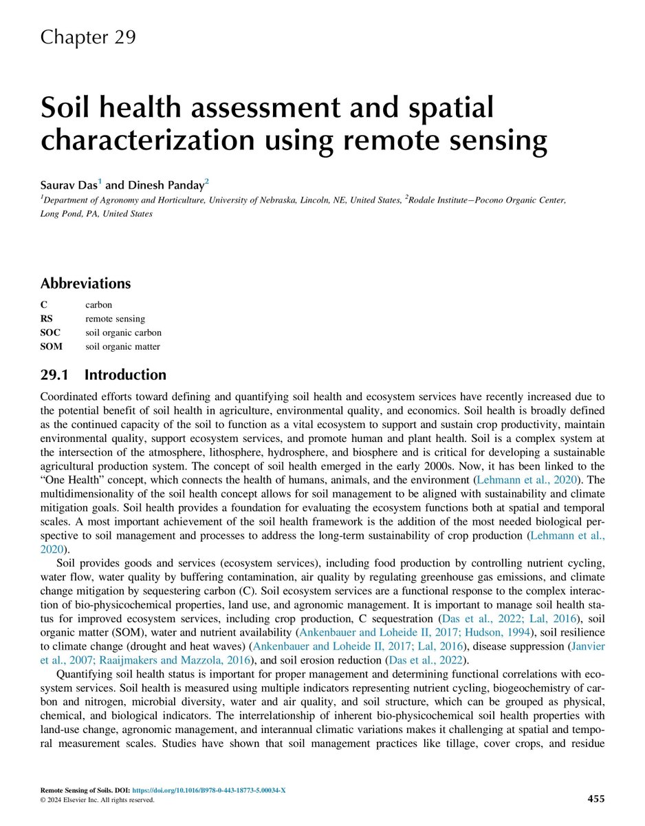 Happy World Soil Day to all! 
We're delighted to present our gift to you: 'Soil Health Assessment and Spatial Characterization using Remote Sensing' shop.elsevier.com/books/remote-s…

Feel free to reach out for the chapter. #WorldSoilDay2023 #SoilHealth #SoilForClimateAction #RemoteSensing