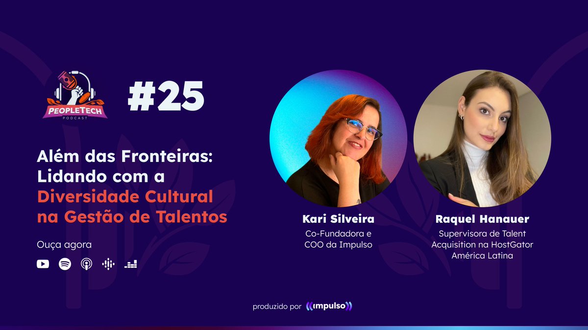 akarisilveira's tweet image. Novo episódio do #PeopleTech no ar! 🎙️✨ Conversei c/ Raquel Hanauer, Supervisora de Talent Acquisition na HostGator América Latina, sobre liderança e diversidade cultural. Discutimos lay-offs, mercado brasileiro e estratégias p/o #TrabalhoRemoto. Confira: impulso.link/P4KmBj