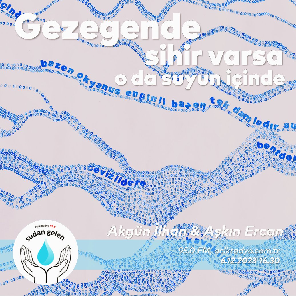 2018'den beri devam eden Sudan Gelen'e konuk olan sanatçı ve akademisyen Aşkın Ercan, “Gezegende Sihir Varsa O da Suyun İçinde” isimli yerleştirmesiyle başlayıp suyla ilgili diğer çalışmalarını Akgün İlhan'a anlatıyor. @acikradyo #water #suhakkı #righttowater #agua #Rivers