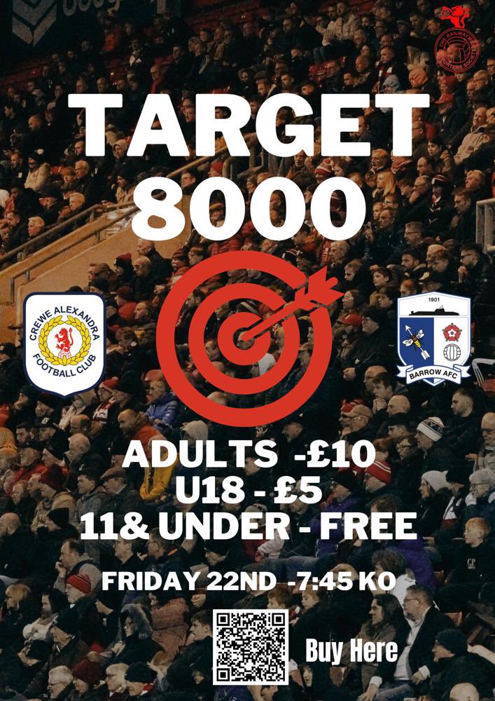 ⚽️Want to come to the BIGGEST Christmas Party in Crewe ? 🦁🤶🎅

Imagine 8000 in Mornflake Stadium
Imagine the atmosphere under lights
Imagine the roar when we score

Target 8k will be well on track if every #crewealex Season Ticket holder brought just ONE friend to the game  1/2