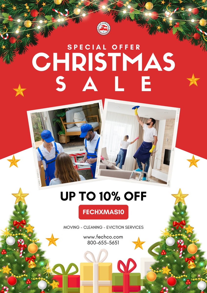 fech_company's tweet image. 🎄✨ 'Tis the season of giving, and at FECH, we're spreading the holiday cheer! 

🌟 𝗨𝘀𝗲 𝗖𝗼𝗱𝗲: XMAS10 at checkout to unlock a festive 10% OFF on our moving, cleaning, and eviction services. 🎉✨

#FECHChristmasOffer #MovingMagic #CleanStart #EvictionAssistance 🎅🏠
