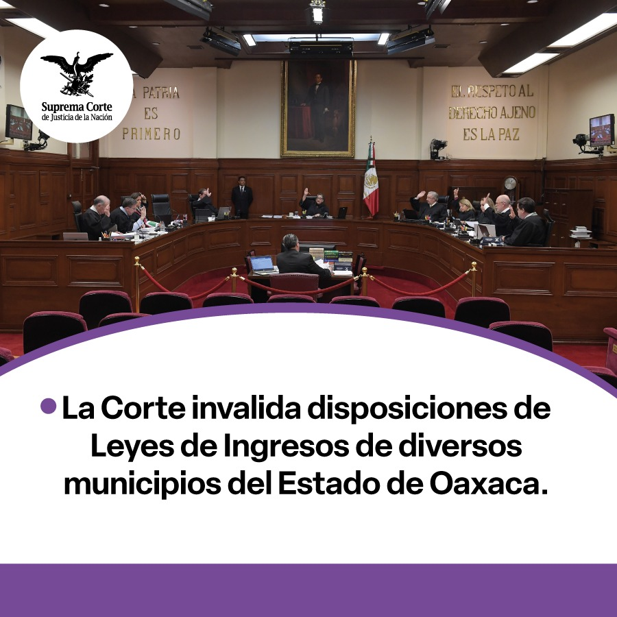 SCJN's tweet photo. #LaCorte invalidó disposiciones de las Leyes de Ingresos de diversos municipios de Oaxaca, para el ejercicio fiscal 2023, en los que se preveían cobros por  el servicio de alumbrado público municipal, entre otros. https://t.co/QF6qzZMmL5 https://t.co/ry1gvhr3sh