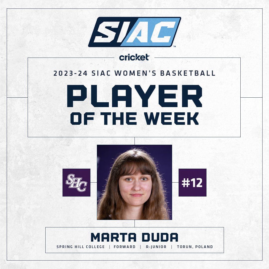 Get to know our Women's Basketball Player of the Week! 🏀🏆

Marta Duda, a talented redshirt junior forward for the Spring Hill College Badgers and a native of Torun, Poland, has been making significant strides in her basketball career. In a remarkable performance on Saturday,