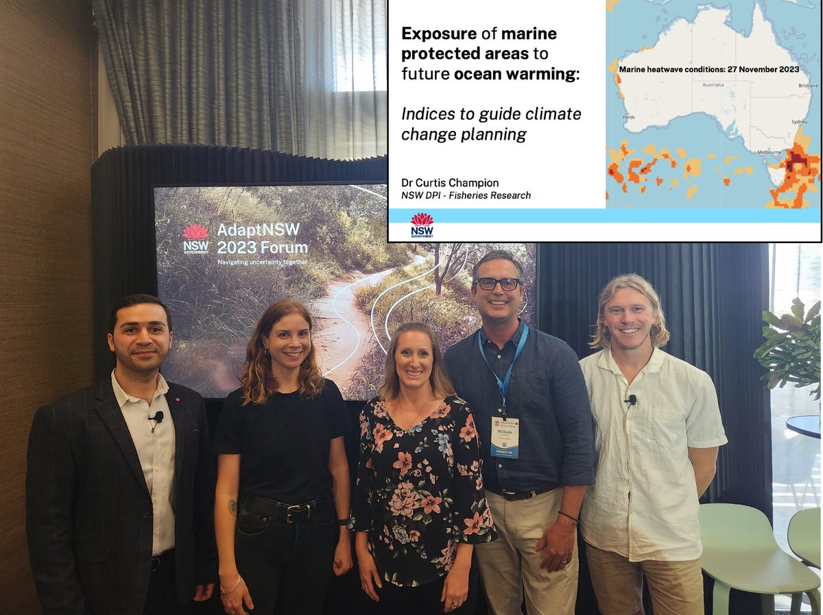 Valuable two days spent at the #AdaptNSW climate adaptation forum presenting work on the exposure of marine parks to ocean warming and discussing marine system response and options more broadly. adaptnsw2023forum.com.au
