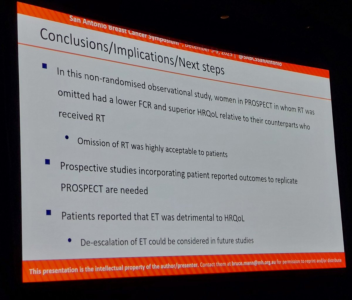 JLSandoval's tweet photo. #SABCS23 PROSPECT trial allowed identifying a group of patients in whom RT could be omitted.
The next step... de-escalation of what greatly impacts HRQoL...ET! https://t.co/DMWpRhVWF8