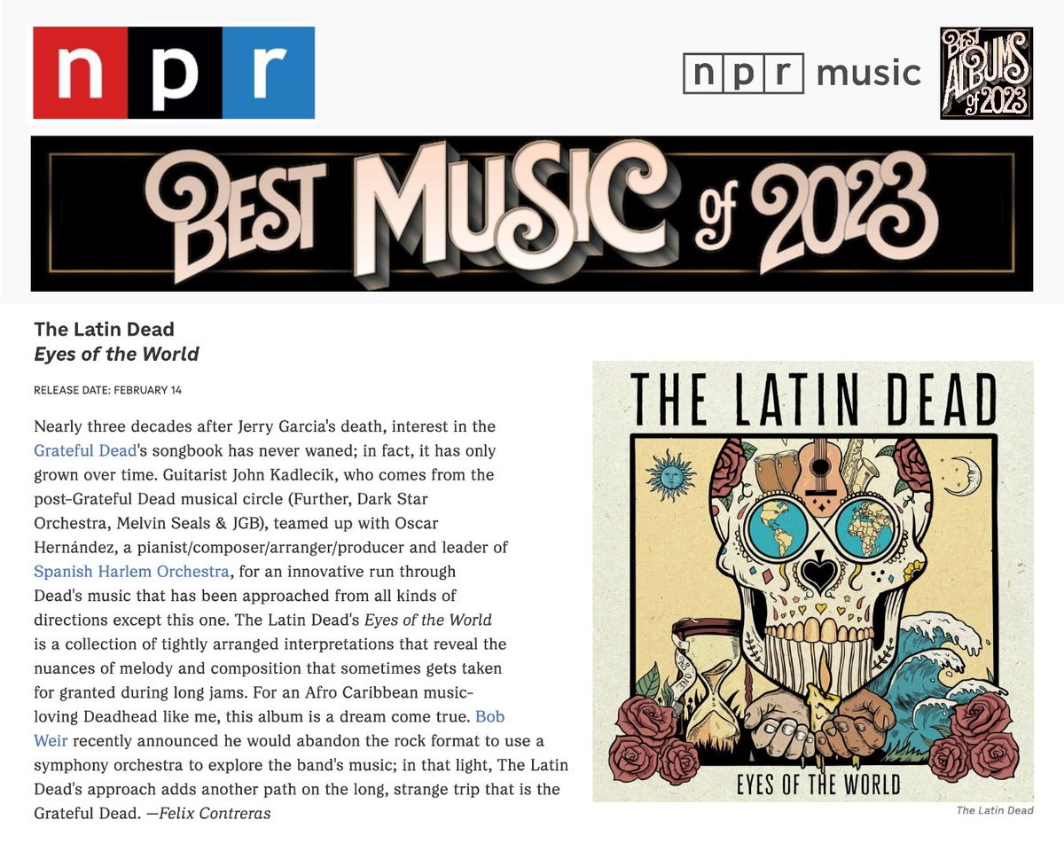 latindead's tweet photo. Absolutely honored to be named among the best 50 albums of 2023 by @NPR @nprmusic! Many thanks to all the listeners out there. More to come in 2024! #latindead https://t.co/m00ZVQkbWt