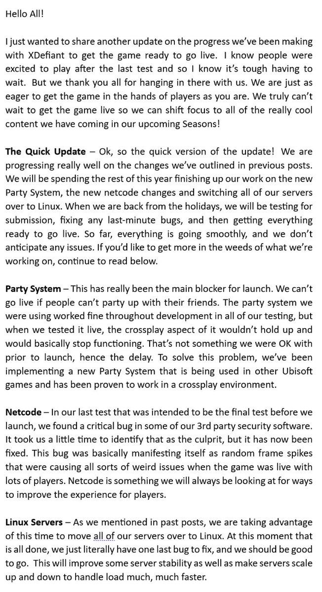 QNDZYcom's tweet image. Mark Rubin shares another UPDATE on the development of XDefiant.

When do you think it’ll release..? 🤔
