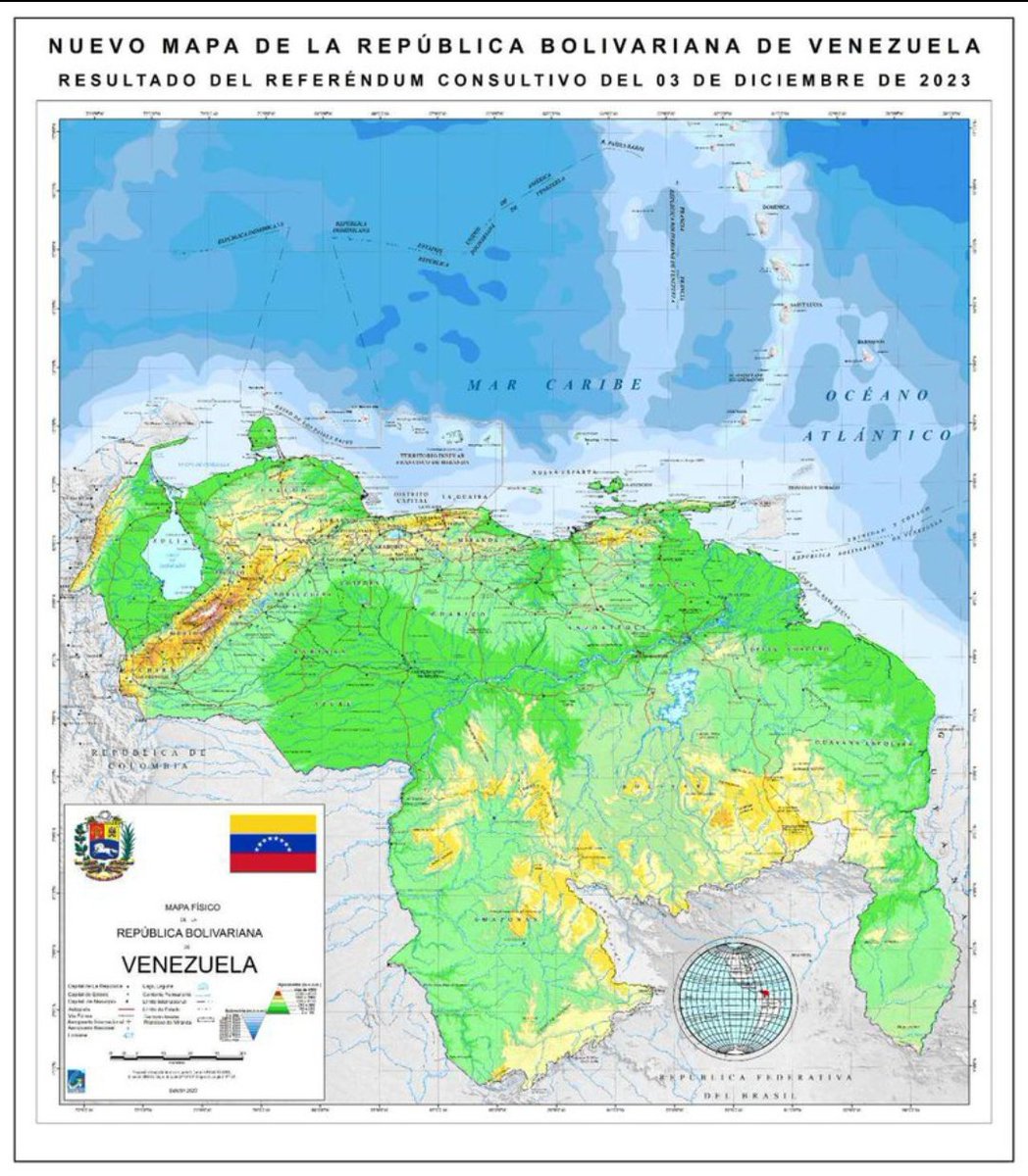 #5Dic || Nuevo mapa de la República Bolivariana de Venezuela 🇻🇪, luego del resultado del Referéndum Consultivo del domingo #3Dic 2023. #VenezuelaToda #MapaVenezuela #Venezuela @VillegasPoljak @MaryPemjean @dinorahcruz