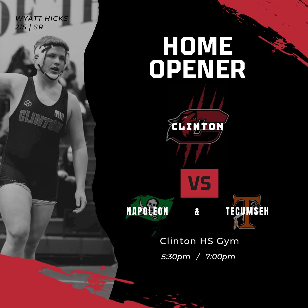Come out and support the team as we open up our team competition season this Wednesday starting at 5:30pm in the HS Gym. <a href="/ClintonAthletic/">Redwolves Athletics 🐺</a> <a href="/WreckingCrewMI/">C. Randolph</a> <a href="/CHS_LeadsTheWay/">Clinton High School</a> <a href="/ccs_super/">CCS~Supt.</a>
