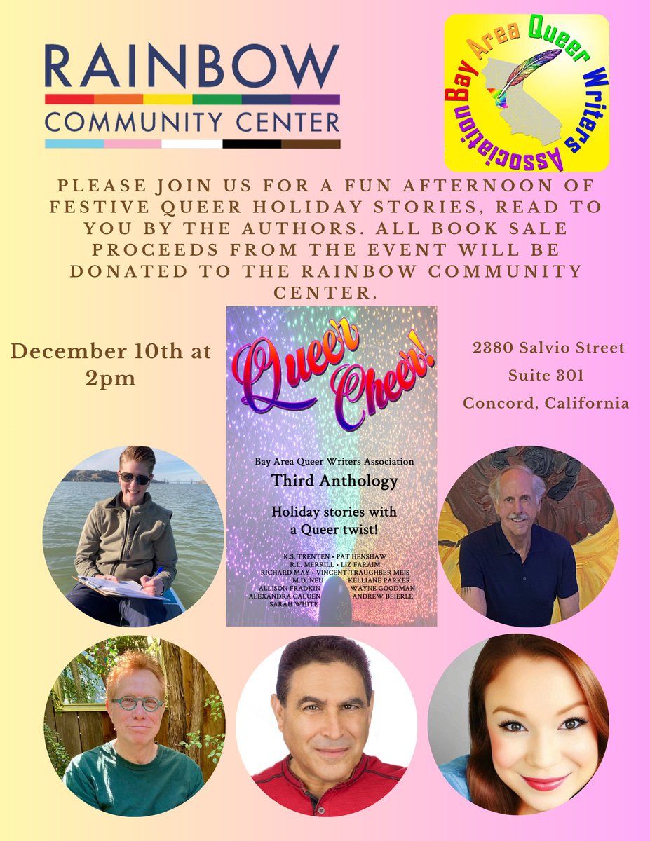 Don't forget to join several of our authors on Dec 10th at 2pm at the Rainbow Community Center for a book reading from Queer Cheer.

#Readers @rainbowcentr #readingcommunity #gayfiction #Queerbooks #queerauthors #booklovers #books #bookevents #authorreading #authorscommunity