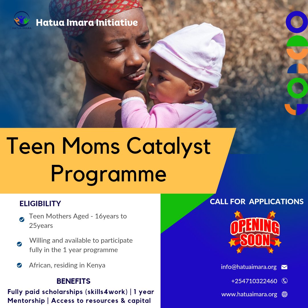 hatuaimara's tweet photo. Hatua Imara Initiative will soon launch the call for applications for interested teen mothers to be supported under the Teen Moms Catalyst Programme. For partnerships or more details regarding the program,  email winfred@hatuaimara.org 
#sdg4 #sdg5 @winny_robert https://t.co/xdNEnHP8XS