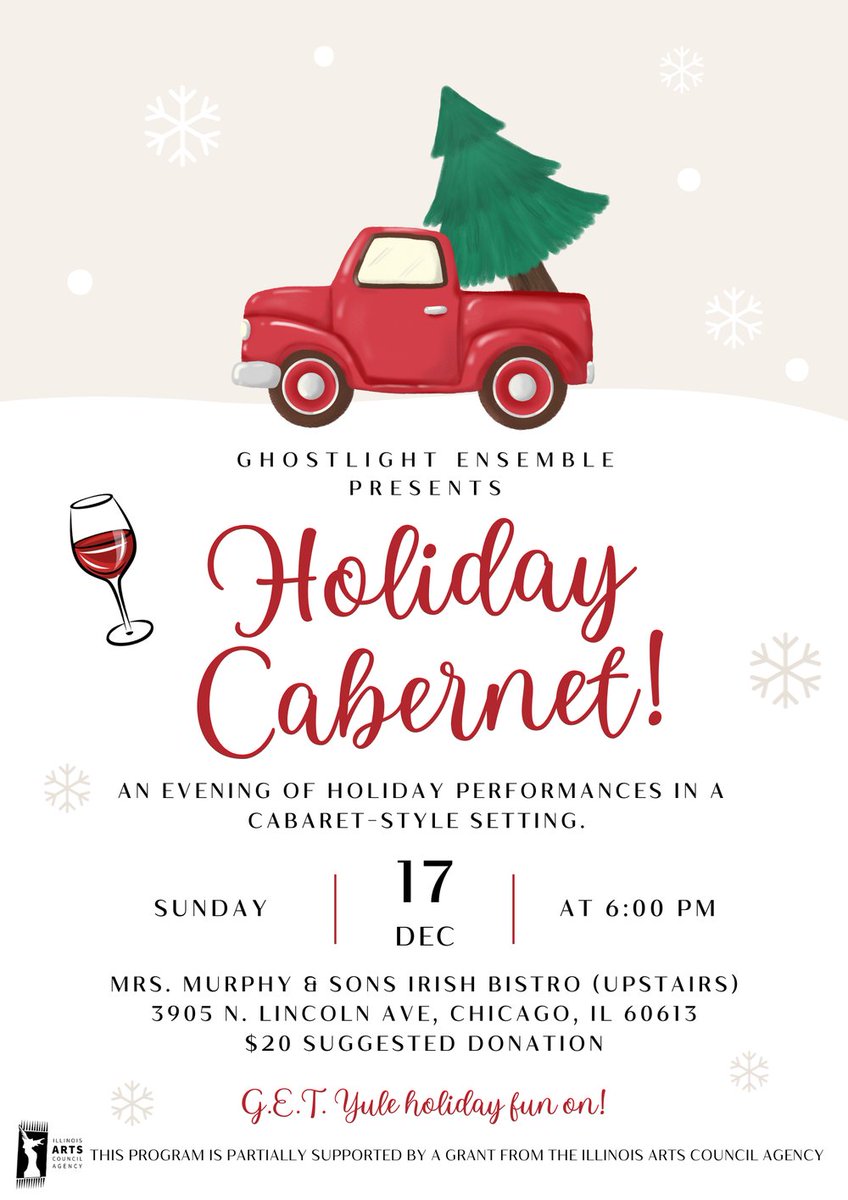Ghostlight Ensemble (@ghostlightetc) on Twitter photo Up next for us is our mostly annual (THANKS, COVID) #HolidayCabernet -an evening of #holiday themed performances in a cabaret-style setting with a pair of hosts who may or may not be toasted. The one-night event takes place 12/17 at <a href="/IrishBistro/">Mrs. Murphy's</a>.. G.E.T. #yule holiday fun on! Up next for us is our mostly annual (THANKS, COVID) #HolidayCabernet -an evening of #holiday themed performances in a cabaret-style setting with a pair of hosts who may or may not be toasted. The one-night event takes place 12/17 at <a href="/IrishBistro/">Mrs. Murphy's</a>.. G.E.T. #yule holiday fun on!