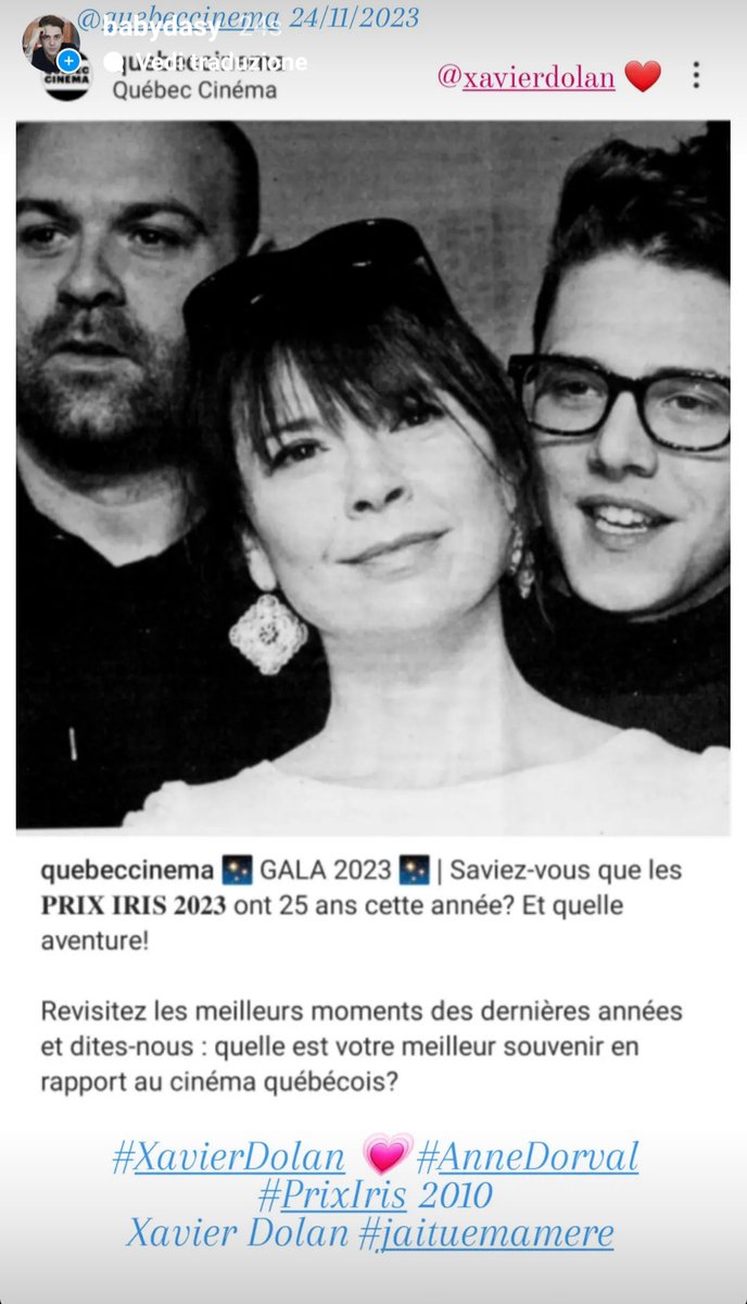 DasyBab's tweet photo. From #quebeccinema ✨ 24/11/2023
#lanuitoulauriergaudreaultsestreveille #thenightloganwokeup
#XAVIERDOLAN 💗 #ANNEDORVAL
#PRIXIRIS 2010 ⚜
XAVIER DOLAN #JAITUEMAMERE
LOOOOVEEEEE!!!!! ✨❤❤❤❤❤✨ https://t.co/VqT2MMSKex