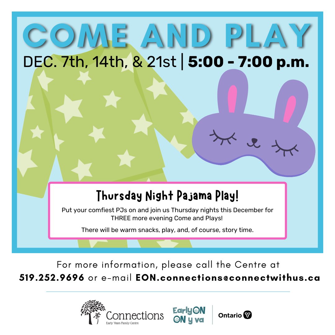 Join us on Thursday nights for Pajama Playtime! 🌙💤

For the next three weeks, you can visit us anytime from 5:00 to 7:00 p.m. for fun activities, warm stacks, and story time. Don't forget to wear your PJs!

#connectwithus #stayconnected #yqg