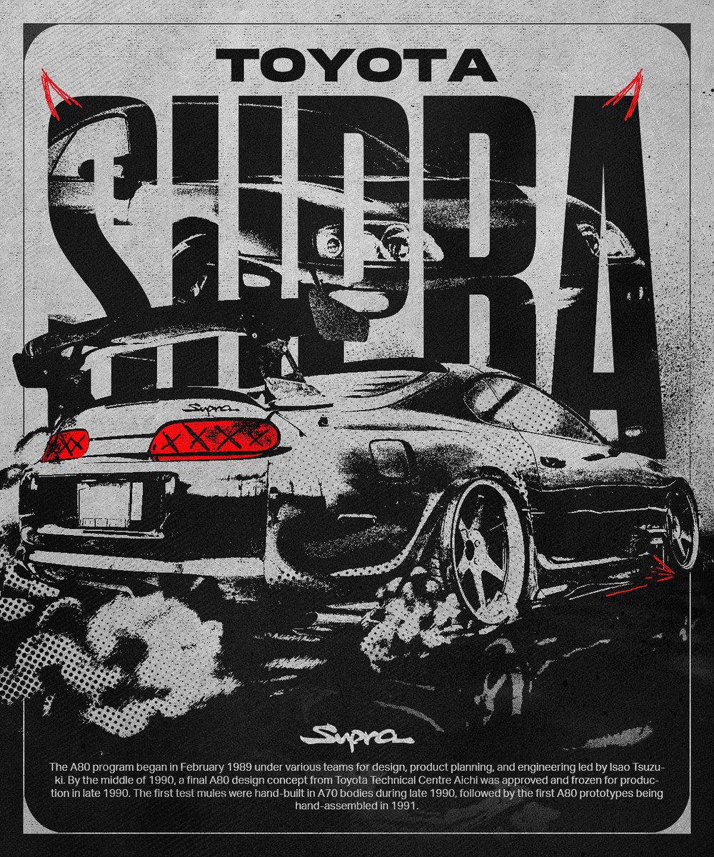 CoCre8tives's tweet photo. POSTER‼️ // Toyota Supra Mk4

Likes &amp; Retweets are appreciated

#poster #toyota #supra #mk4 #GraphicDesign #photoshop #adobe #ContentCreator #cars https://t.co/BVGzeRosQS