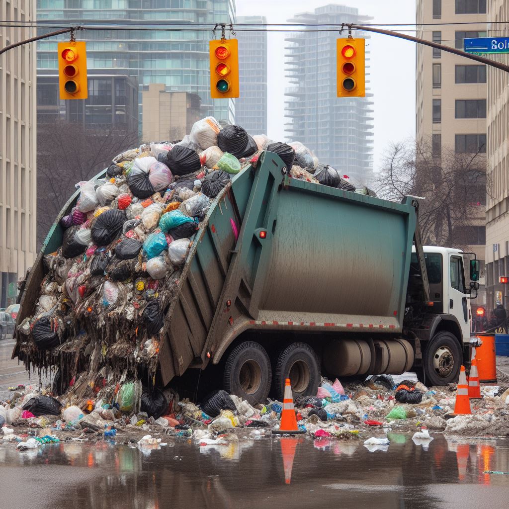 GARBAGE TRUCK LOST ITS LOAD IN THE MIDDLE OF BURLINGTON ST