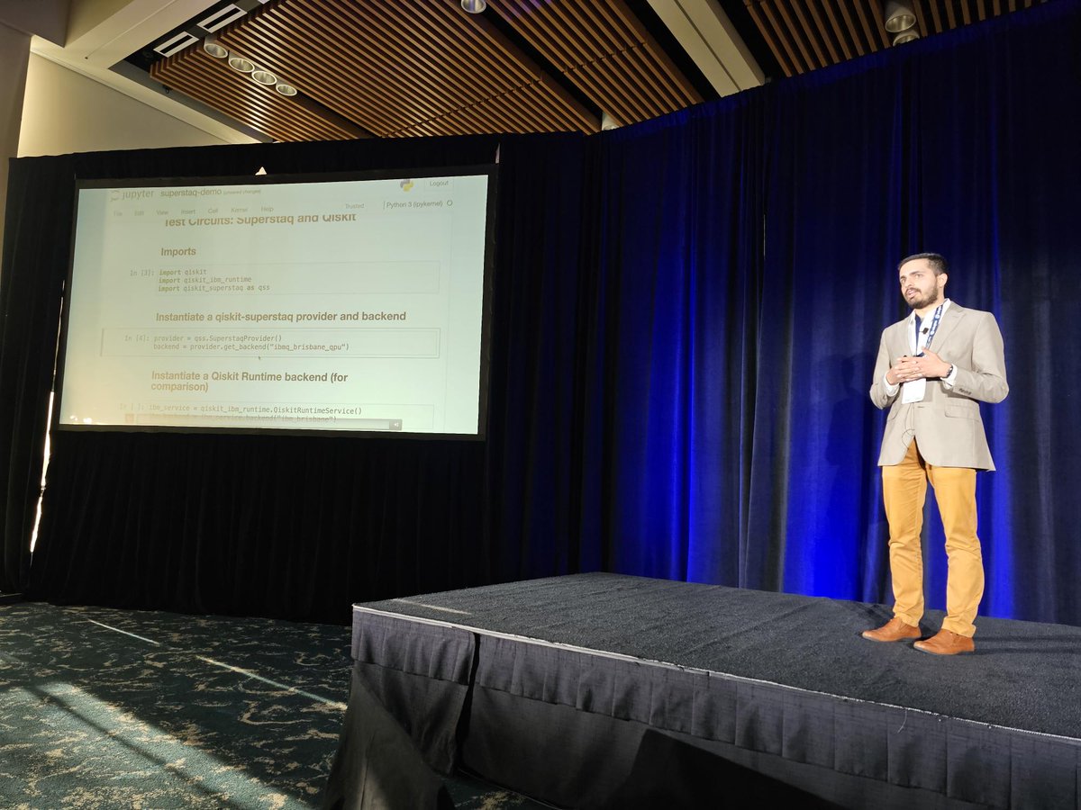 Pranav Gokhale is presenting #Superstaq at #Q2BSV23. #Superstaq—Infleqtion’s flagship software platform—enables 10x improvements in #quantum performance by tailoring end-user applications to the underlying hardware. infleqtion.com/superstaq