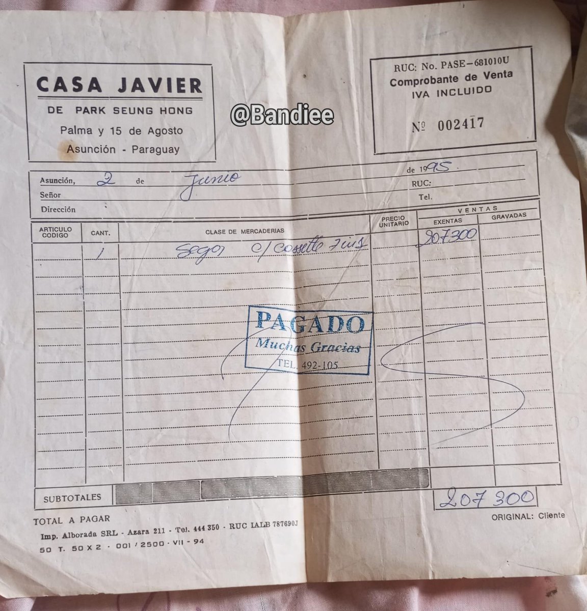 Bandiee's tweet photo. Un 2 de Junio de 1995 alguien fue a comprar una consola Sega en el centro de Asunción. https://t.co/wNNKD5cyEW