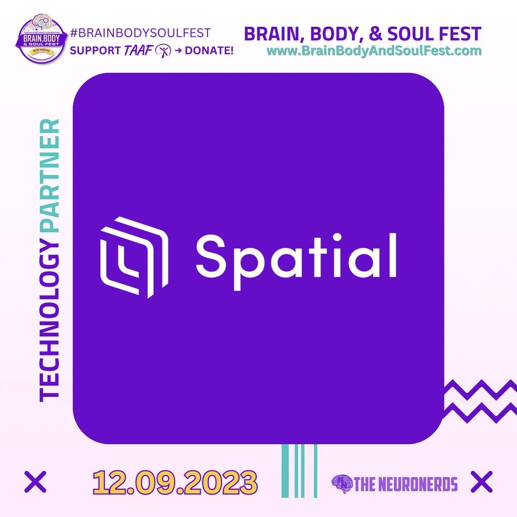 Experience more than a livestream in our unique #BrainBodySoulFest virtual world, built by @MyCreativeOwls on @spatial_io! Catch @Vans_Cmkro's AI art & @midipunkz's avatar dance crew. Join us music & art supporting @TAAF 🎵 

Free registration & donate: l8r.it/zPPA